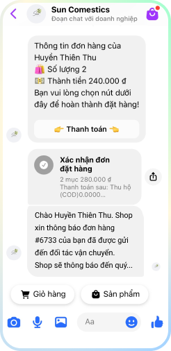 Xác nhận đơn đặt và theo dõi đơn hàng trên Messenger