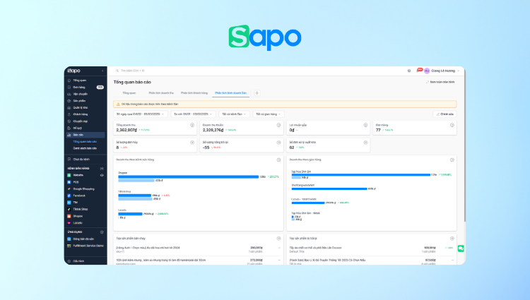 Dashboard Phân tích kinh doanh Sàn & Báo cáo doanh thu theo gian hàng