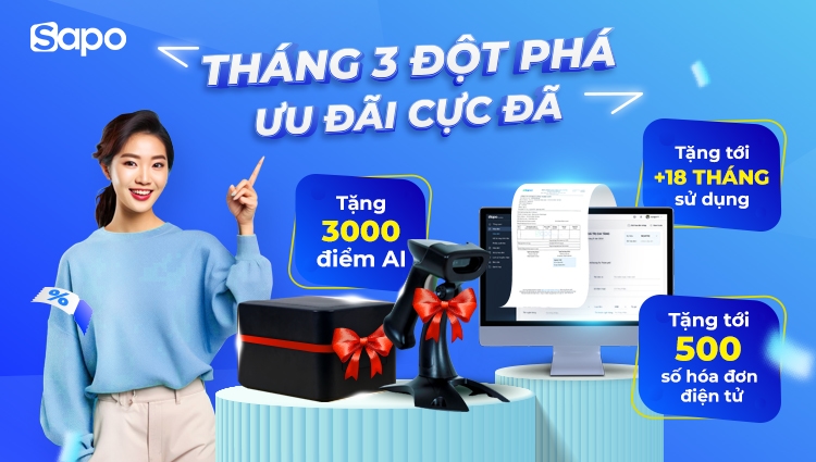 Tháng 3 đột phá - Ưu đãi cực đã: Sapo tặng đến 3000 điểm AI khi mua mới phần mềm