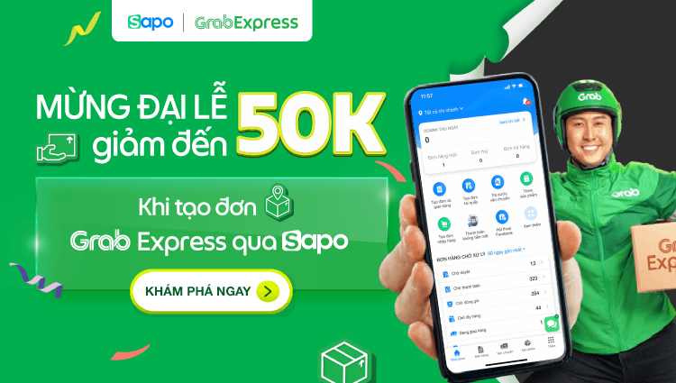 Mừng đại lễ - Giảm đến 50k khi tạo đơn Grab Express qua Sapo